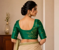 Hand-Painted Emerald Green Silk blouse